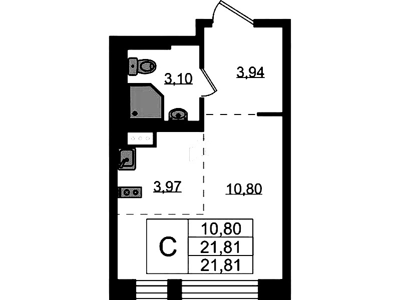 Квартира студия 21.81 м², 6/8 эт., ЖК «Живи! В Рыбацком»